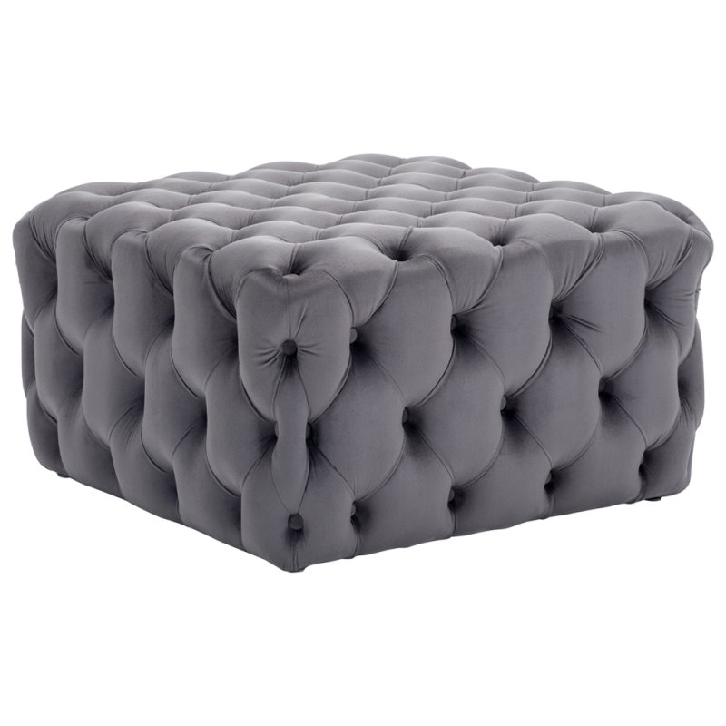 70cm W Square Velvet Upholstered Buttoned Footstool, Grey