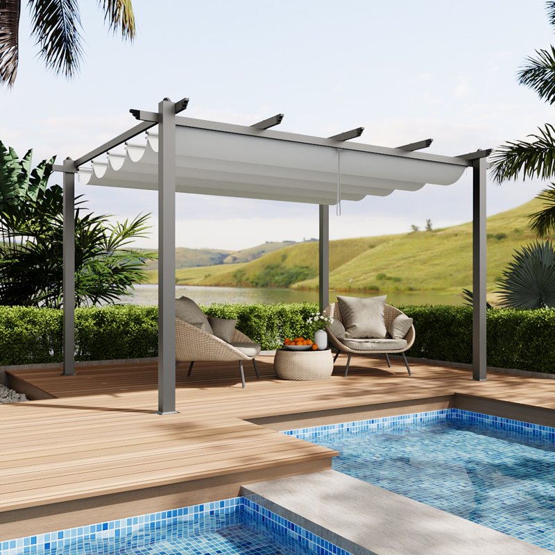 Living and Home 13x10ft Aluminium Pergola with Retractable Roof