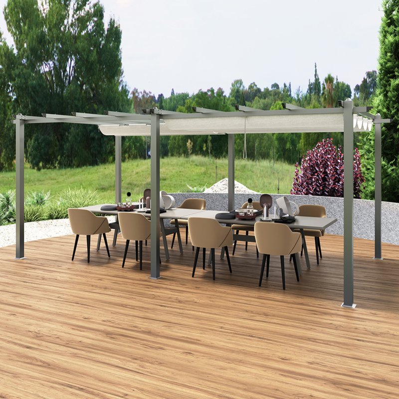 Living and Home 10x20ft Aluminium Pergola with Retractable Roof