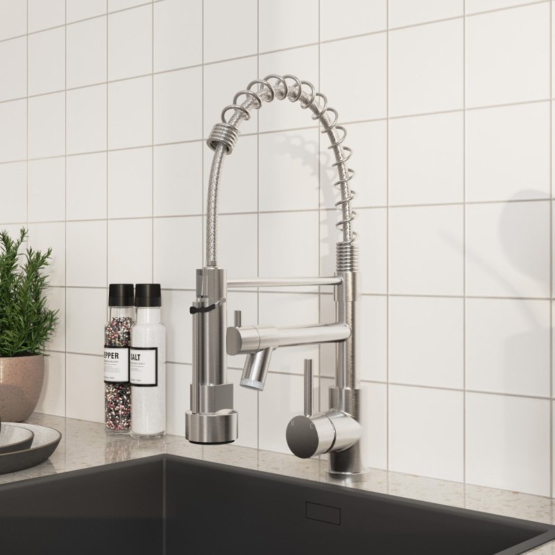 Dual Spout Swivel Kitchen Faucet with LED Light