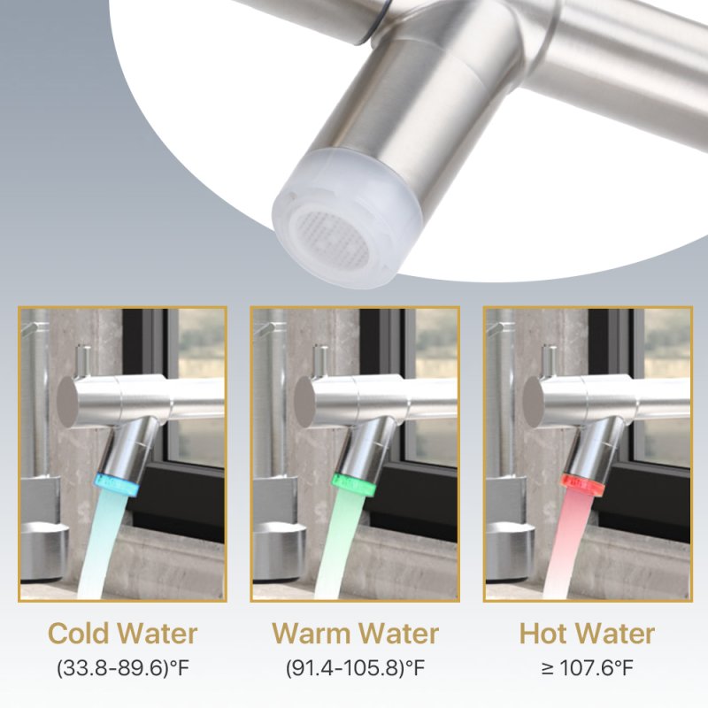 Dual Spout Swivel Kitchen Faucet with LED Light