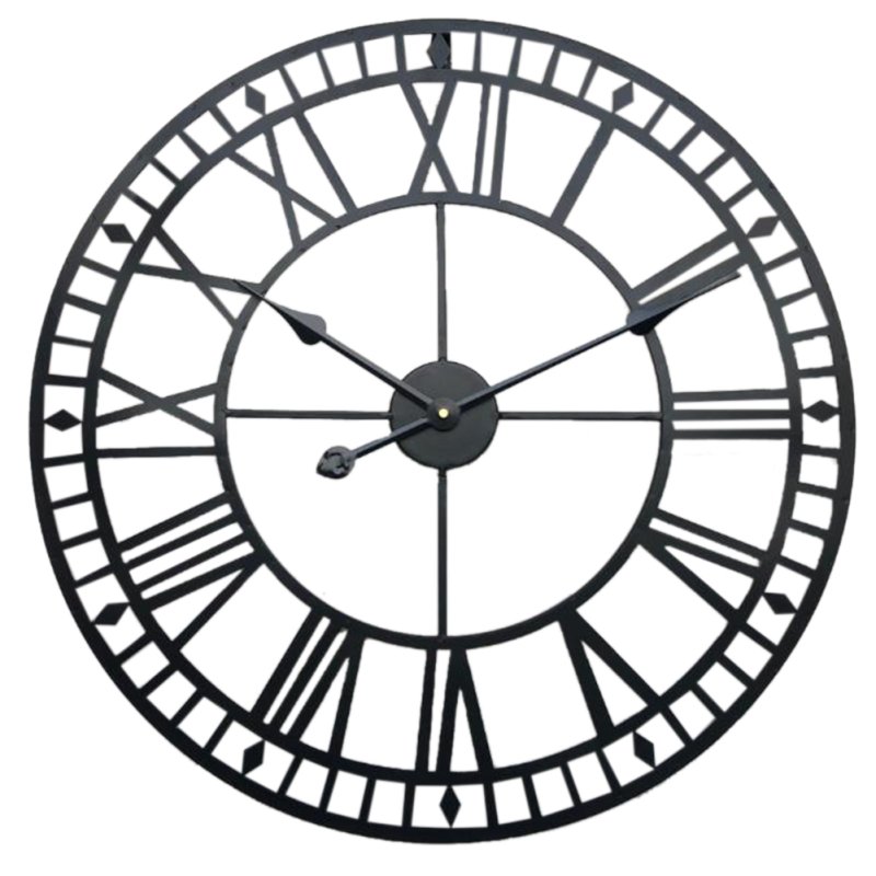 Large Decorative Metal Roman Numeral Skeleton Wall Clock