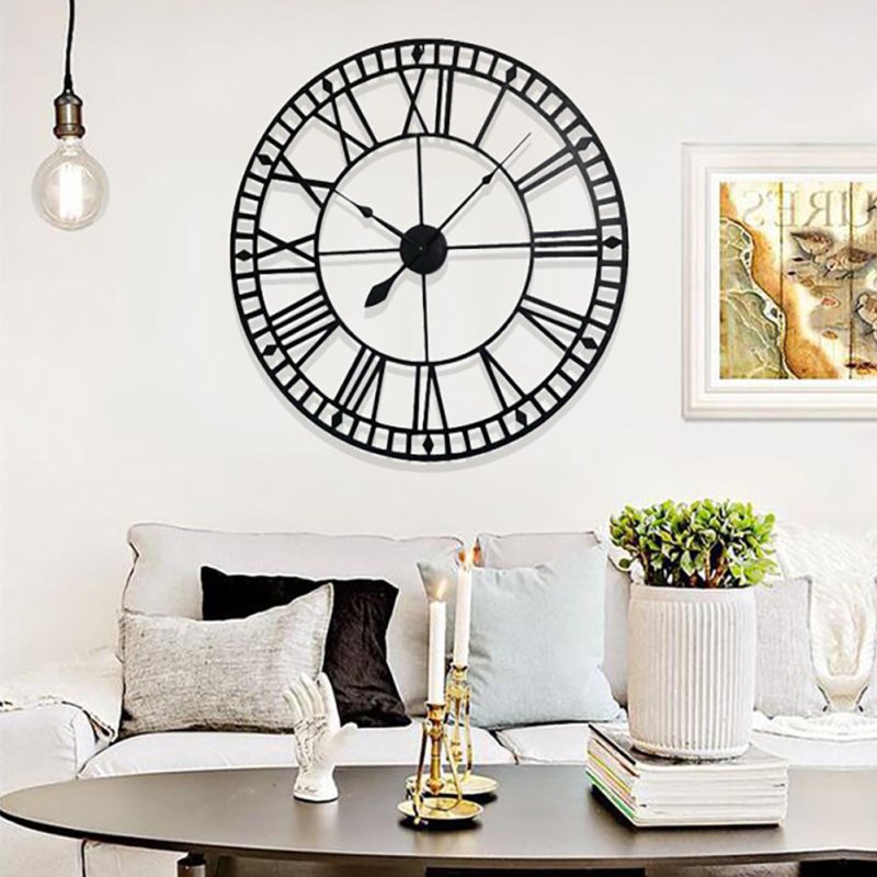 Large Decorative Metal Roman Numeral Skeleton Wall Clock