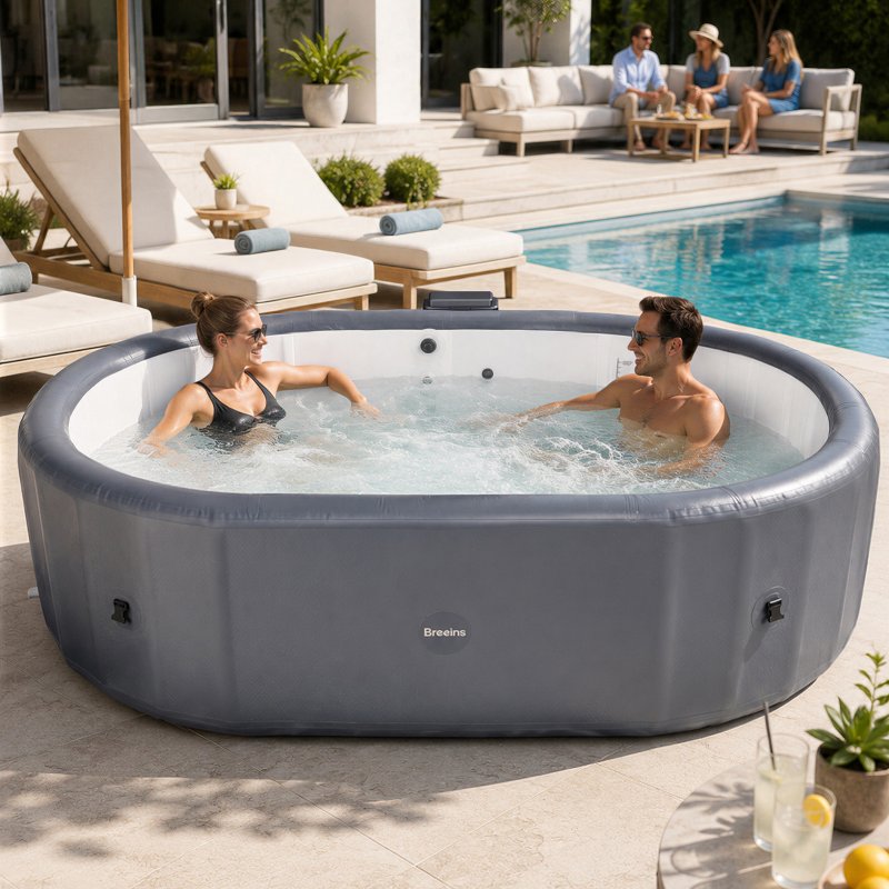 Living and Home Portable Inflatable Hot Tub with 180 Soothing Air Jets