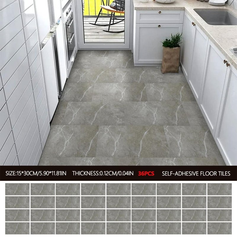 Living and Home 36Pcs Self-Adhesive Flooring Tile Set, 15x30cm, Grey Marble Effect