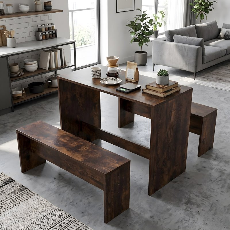Living and Home 100x47cm Retro Dining Table Set with 2 Stools