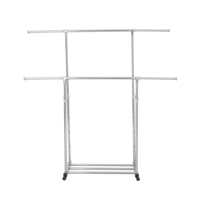 Living and Home Adjustable Stainless Steel Dual-Rod Clothes Drying Rack with Wheels