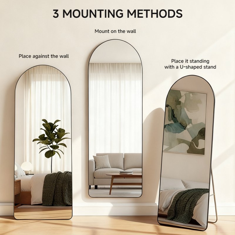 Modern Arched Metal Floor Mirror, 60cm W x 165cm H