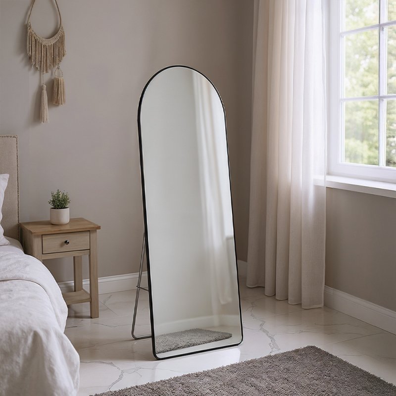 Modern Arched Metal Floor Mirror, 60cm W x 165cm H
