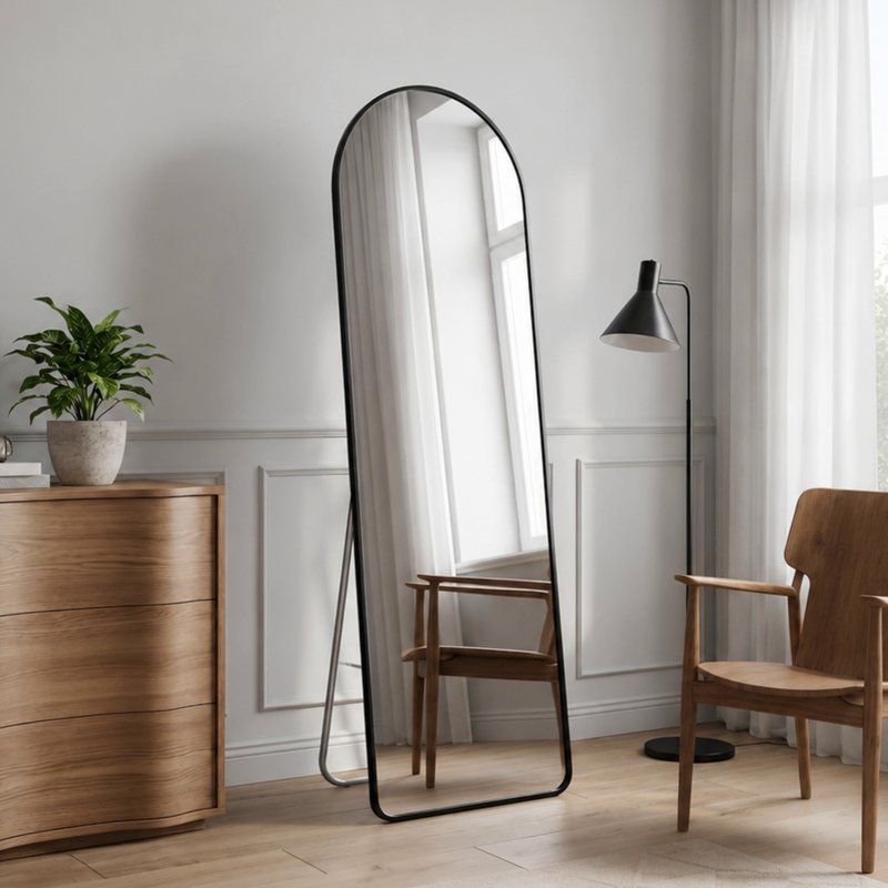 Modern Arched Metal Floor Mirror, 50cm W x 160cm H