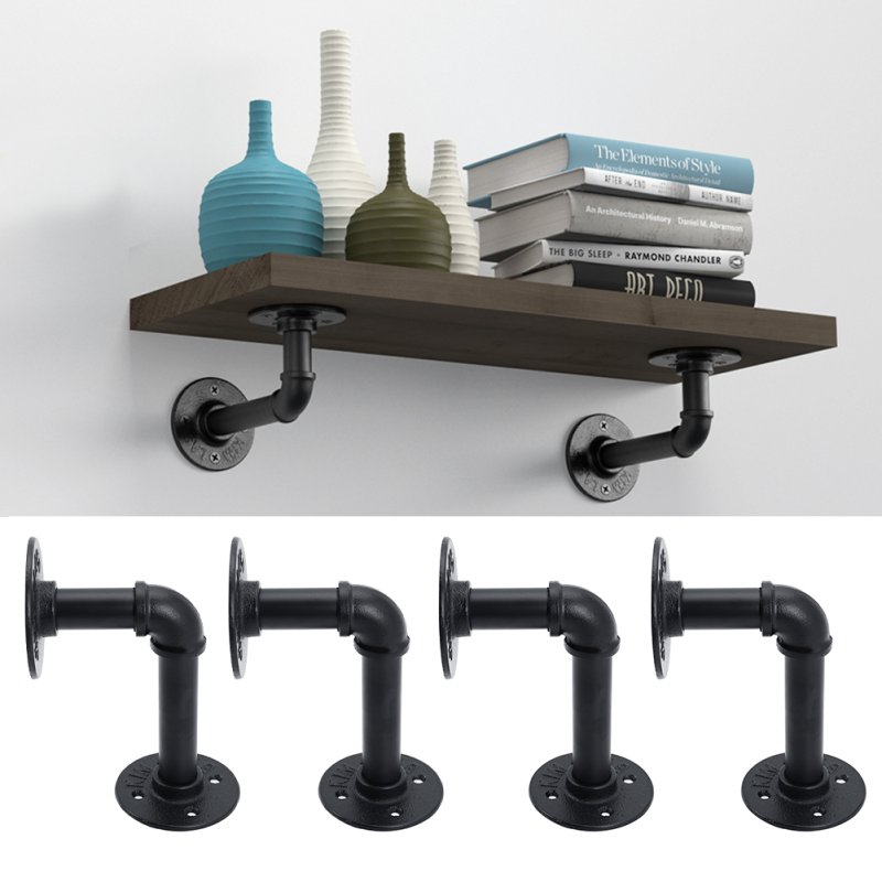 2-Pack Industrial Style Iron Pipe Shelf Brackets