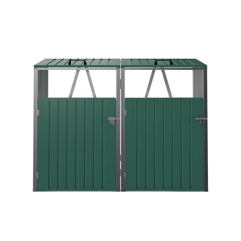 Metal Outdoor Bin Shed for 2 Trash Bins