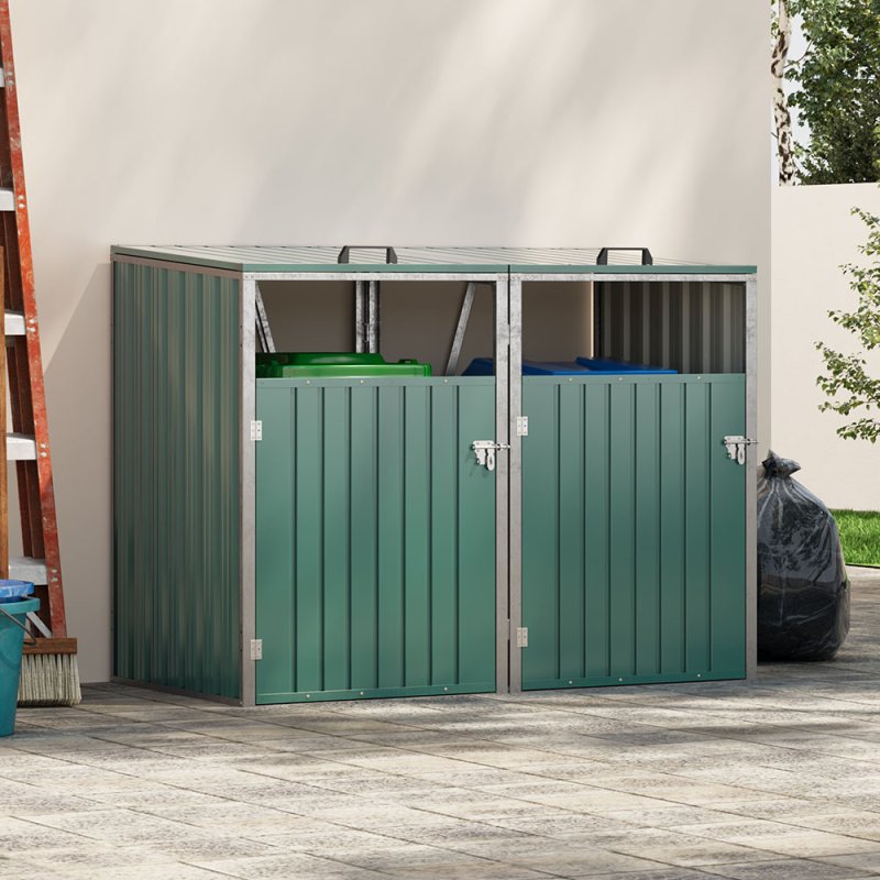 Metal Outdoor Bin Shed for 2 Trash Bins
