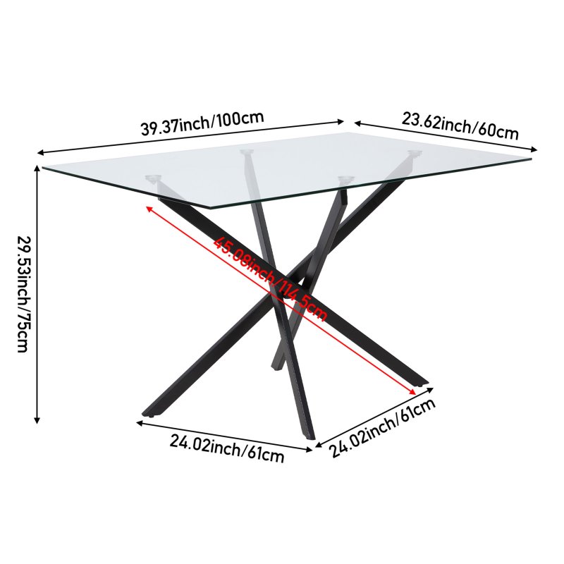 Living and Home 100x60cm Tempered Glass Dining Table with Iron Legs