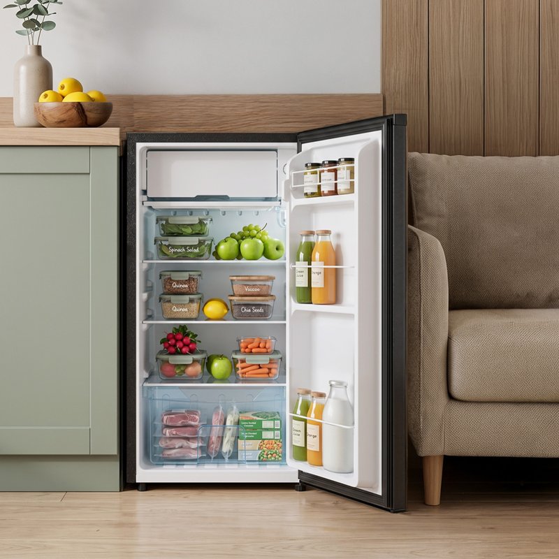 106L Single Door Fridge with Built-in Ice Box, Black