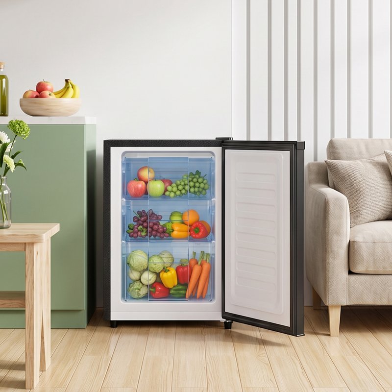 46L Freestanding Freezer, Single Door with Drawer, Black