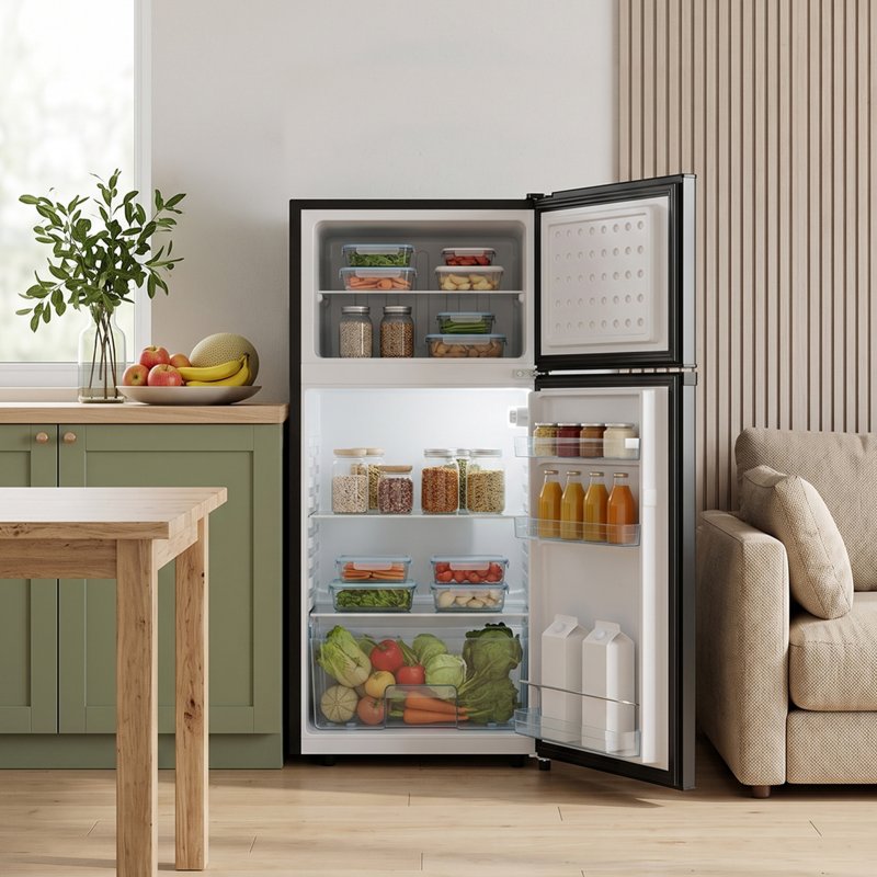 180L Freestanding Top Freezer Fridge, Black