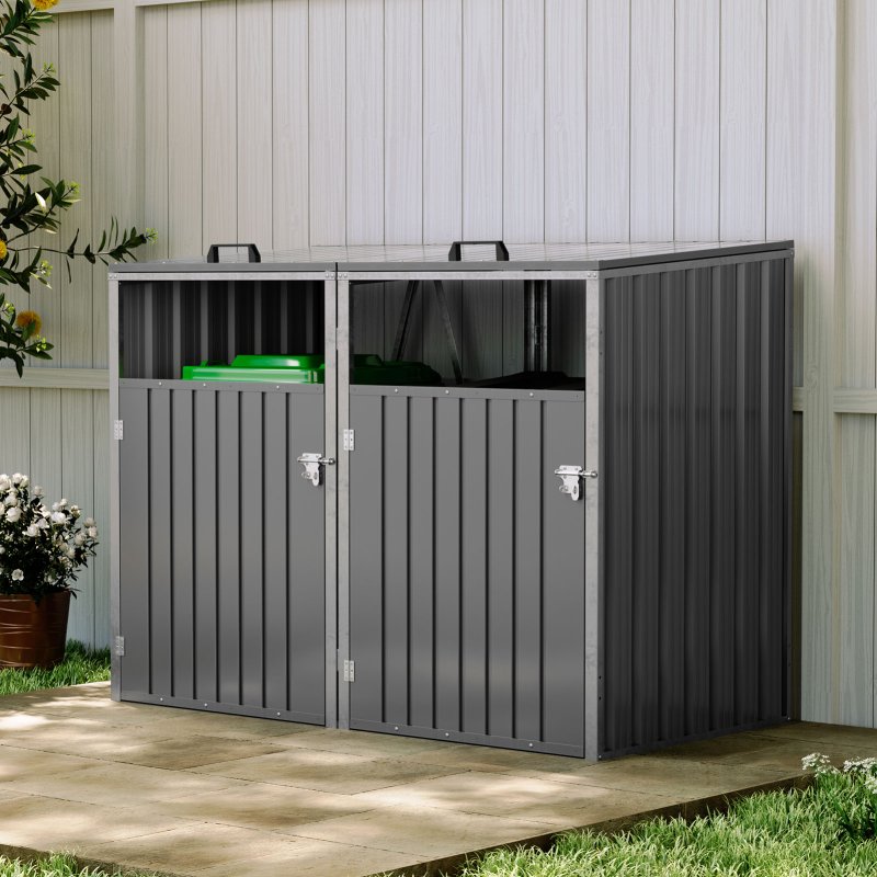 5x4 FT Metal Double Bin Storage Shed, Grey