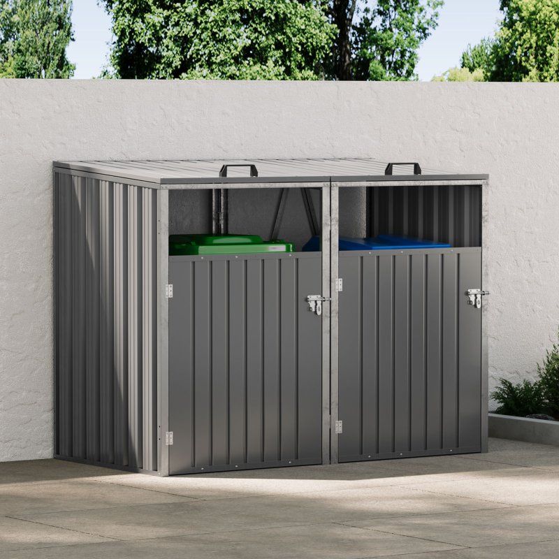 5x4 FT Metal Double Bin Storage Shed, Grey
