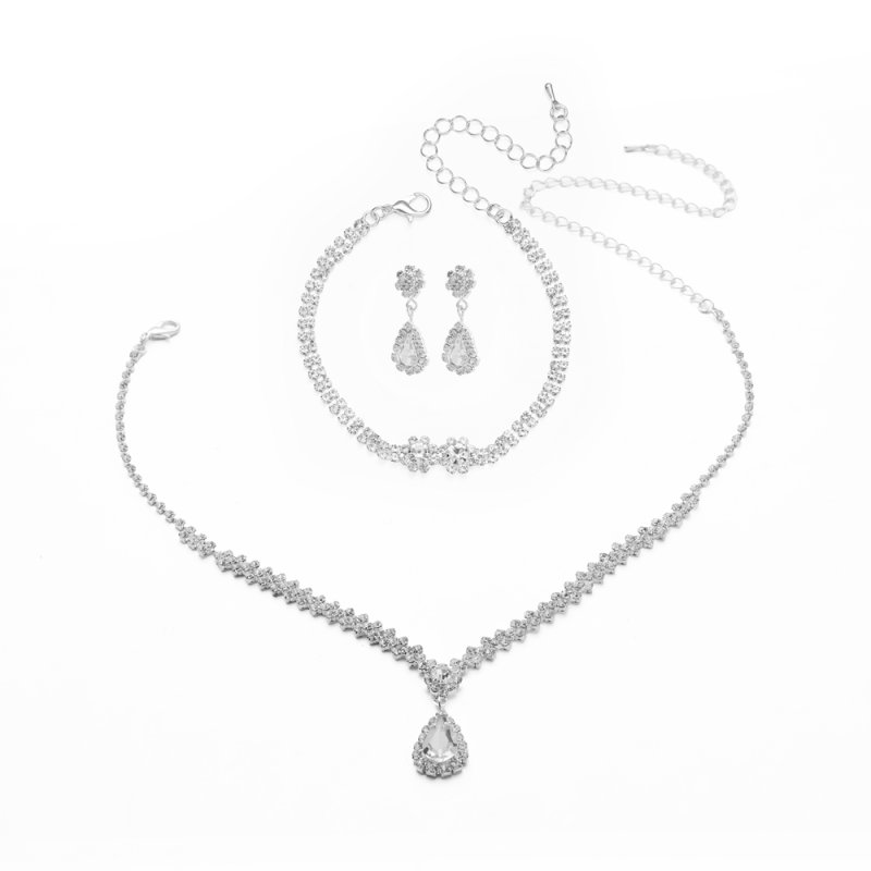 3Pcs Necklace Teardrop Dangle Earrings Bracelet Jewelry Set
