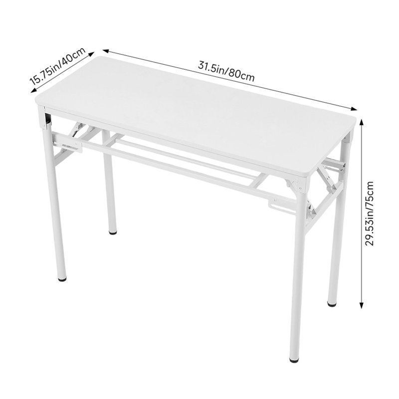 Living and Home 2-Tier Folding Office Desk Foldable Writing Table-White, 80x40cm