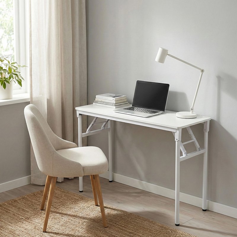 Living and Home Folding Office Desk Foldable Writing Table-White, 100x40cm
