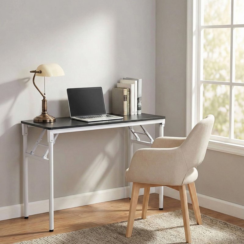 Living and Home Folding Office Desk Foldable Writing Table-Black, 100x40cm