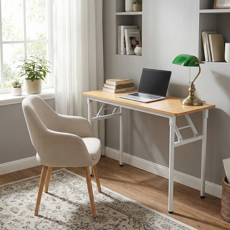 Living and Home Folding Office Desk Foldable Writing Table-Wood Color, 100x40cm
