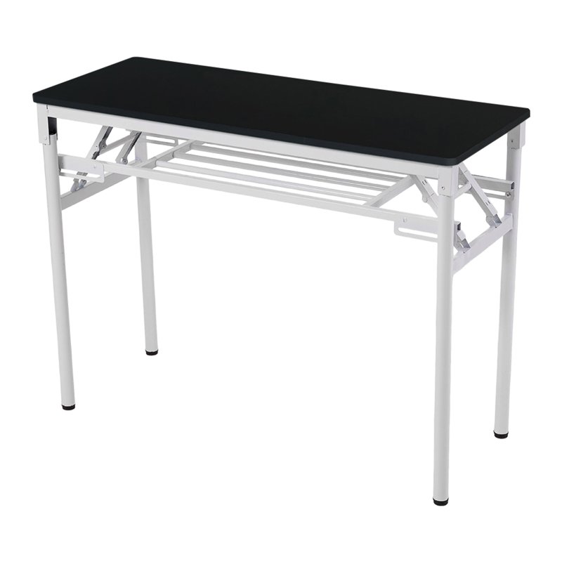Living and Home 2-Tier Folding Office Desk Foldable Writing Table-Black, 100x40cm