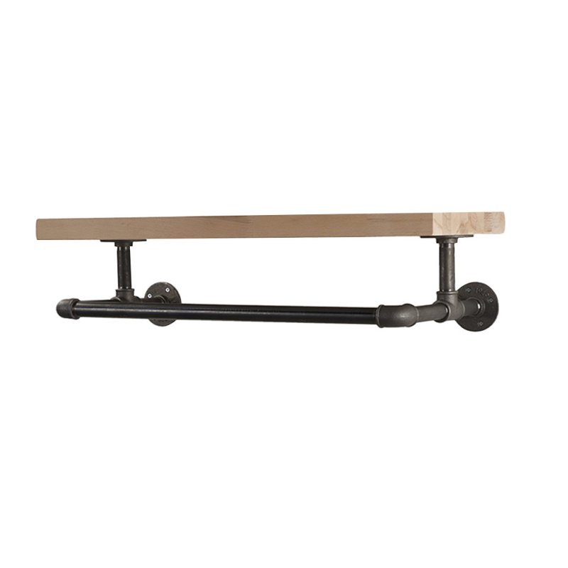 Industrial Floating Wall Shelf with Towel Clothes Pipe Rail, Wall Mounted Storage Shelf