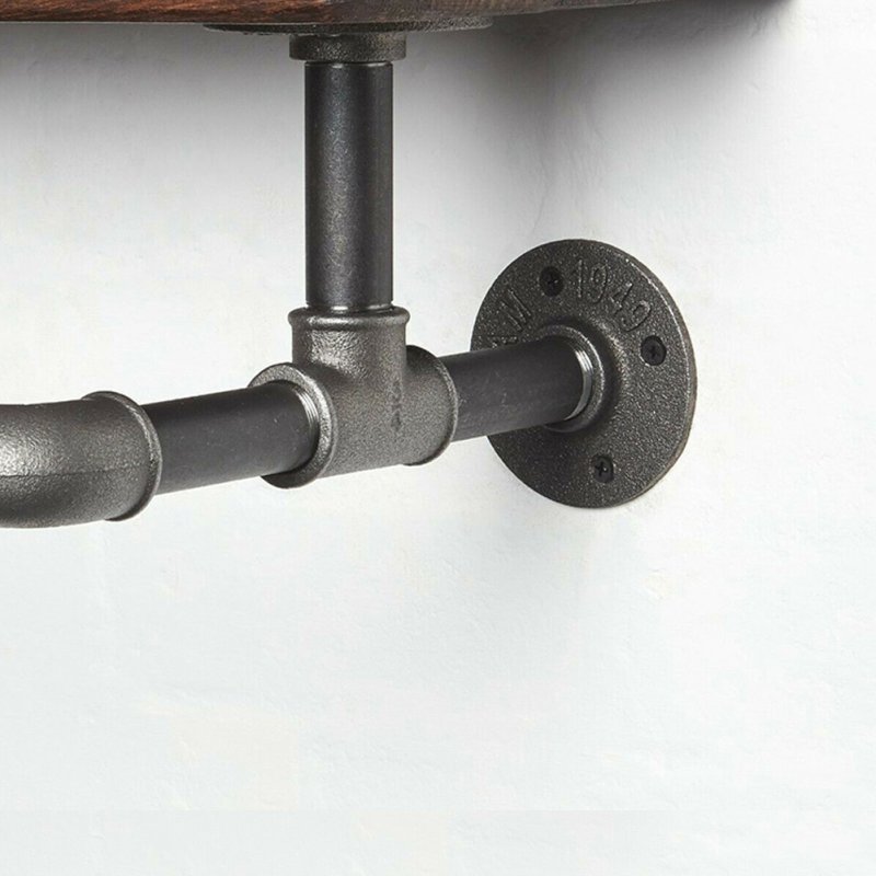 Industrial Floating Wall Shelf with Towel Clothes Pipe Rail, Wall Mounted Storage Shelf