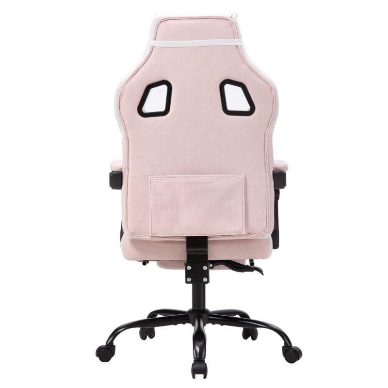 Living and Home Tech Fabric Ergonomic Reclining Gaming Chair, Pink+White, w/ Massage Lumbar Support & Footrest