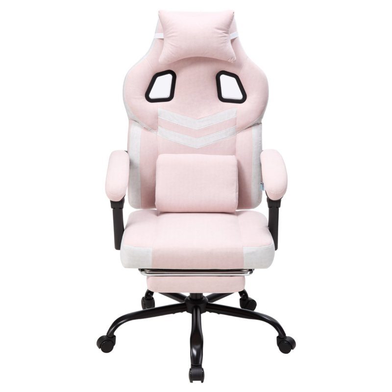 Living and Home Tech Fabric Ergonomic Reclining Gaming Chair, Pink+White, w/ Massage Lumbar Support & Footrest