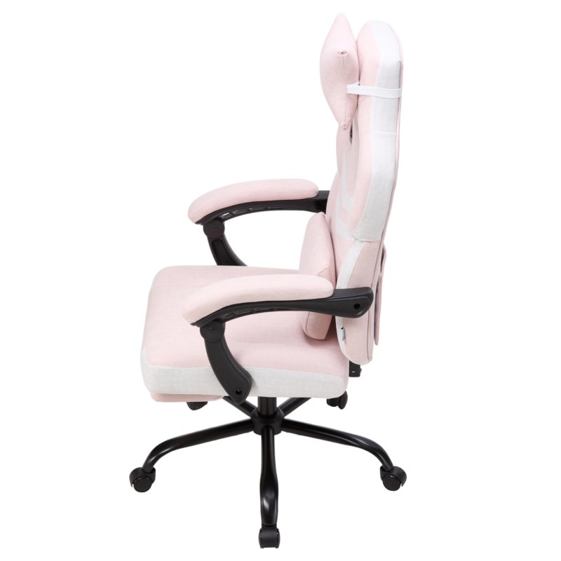 Living and Home Tech Fabric Ergonomic Reclining Gaming Chair, Pink+White, w/ Massage Lumbar Support & Footrest