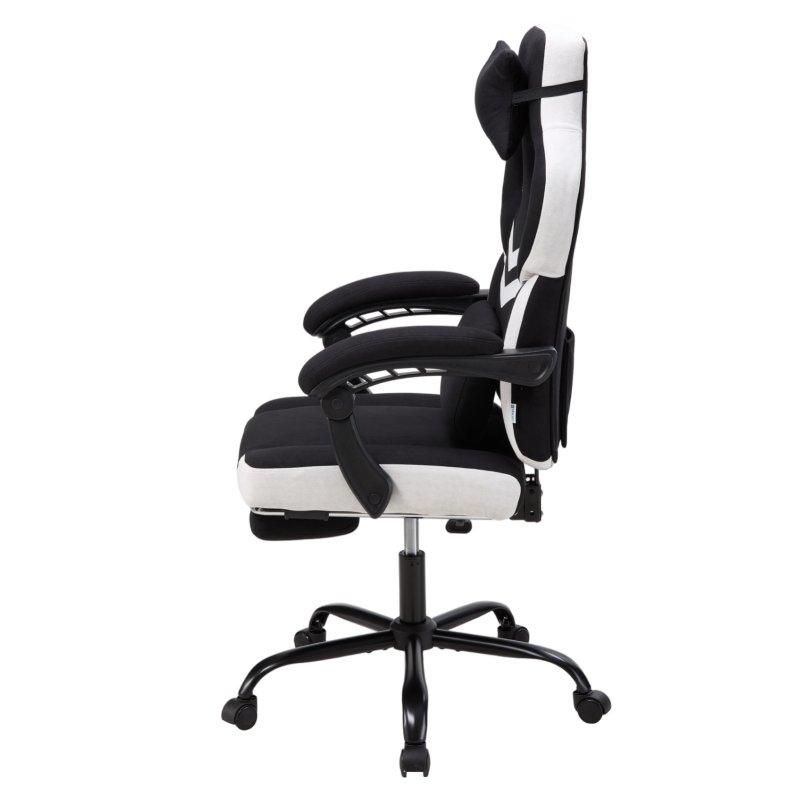 Living and Home Tech Fabric Ergonomic Reclining Gaming Chair, Black+White, w/ Massage Lumbar Support & Footrest