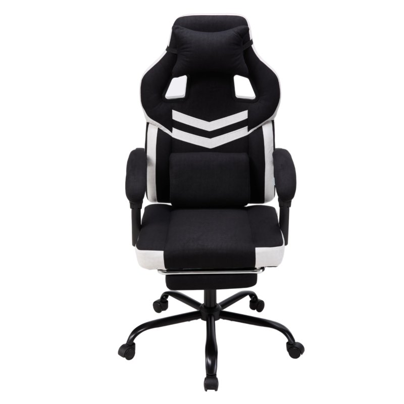 Living and Home Tech Fabric Ergonomic Reclining Gaming Chair, Black+White, w/ Massage Lumbar Support & Footrest