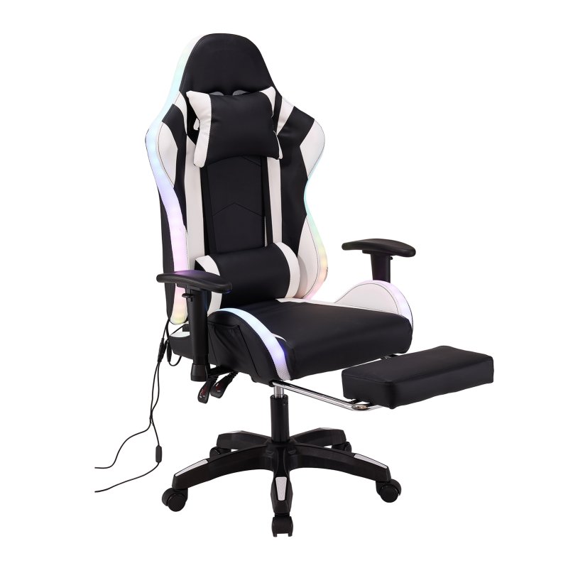 Living and Home Black White Ergonomic Gaming Chair with RGB Light & Massage Lumbar