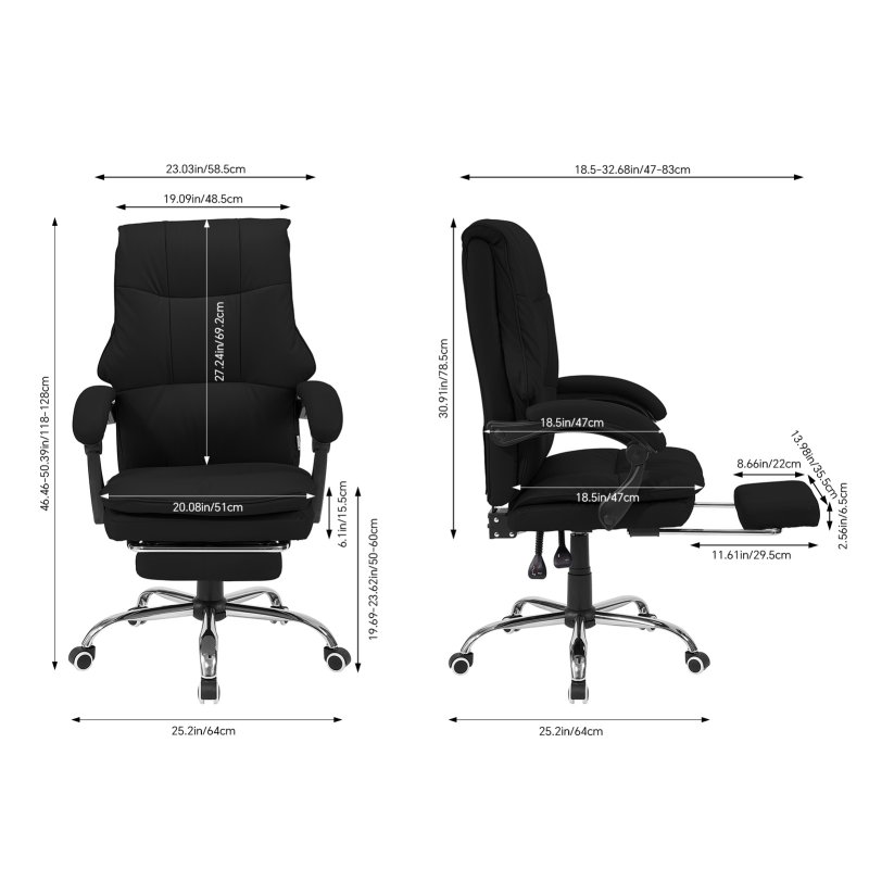Living and Home Black PVC High‑Back Executive Office Chair, 350lbs Reclining Chair with Retractable Footrest & Linked Armrests