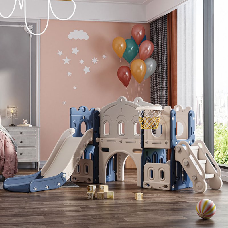 Kids Playset with Slide Basket Hoop Indoor Toddler Playground