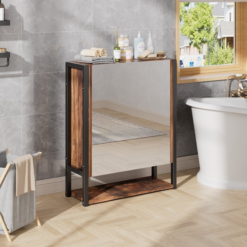 48x17x60cm Wall-Mounted 3-Layer Mirror Cabinet with Metal Frame