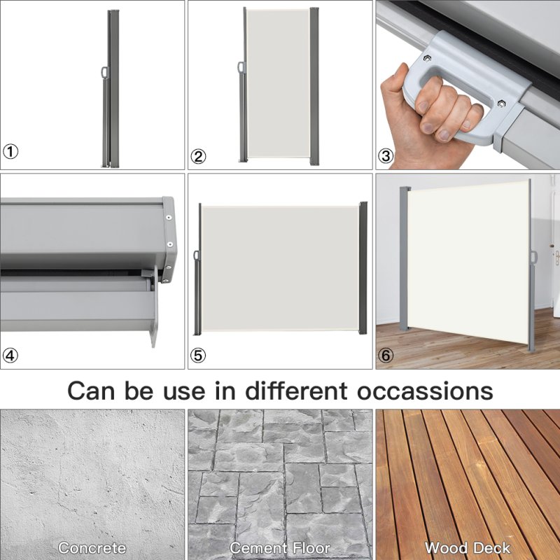 300cm L x 180cm W Outdoor Retractable Privacy Side Awning, Beige