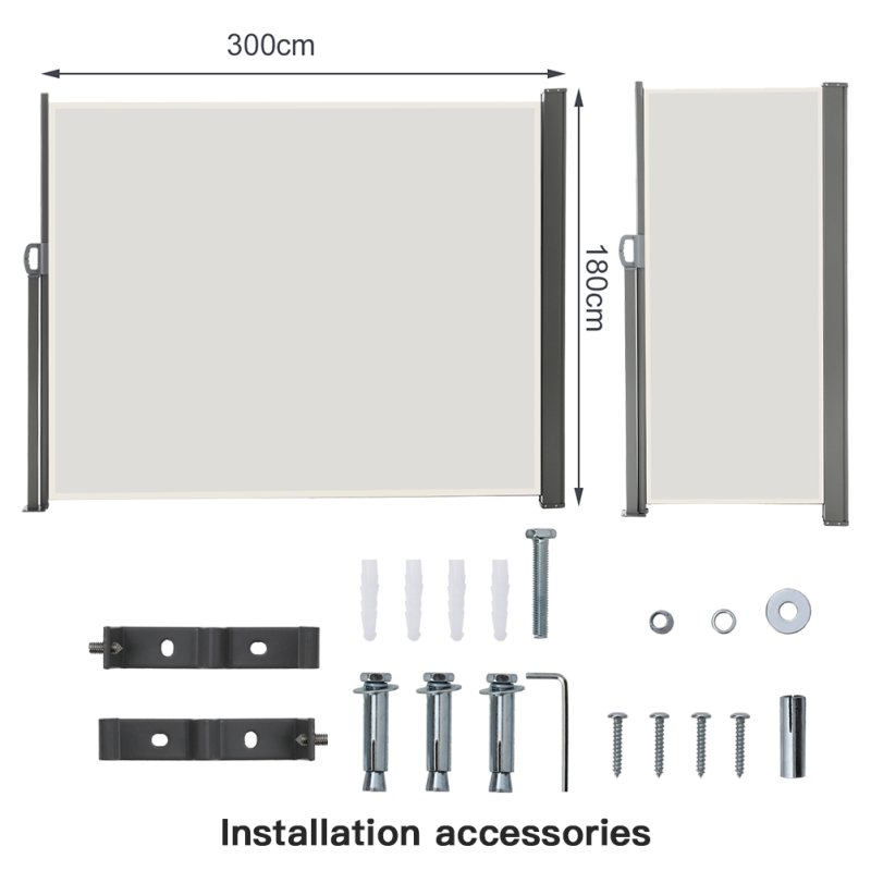 300cm L x 180cm W Outdoor Retractable Privacy Side Awning, Beige