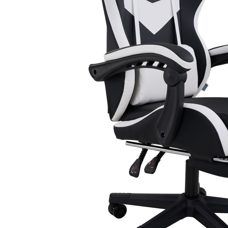 Living and Home PVC Leather Gaming Chair, Black+White, 135° Reclining Racing Game Chair with Massage Lumbar Support, Footrest & Headrest