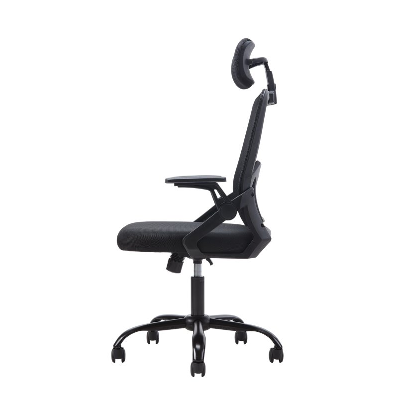 Living and Home Black Mesh Office Chair, Ergonomic Swivel Desk Chair with Flip‑Up Armrests, Adjustable Headrest and 15° Tilt Recline
