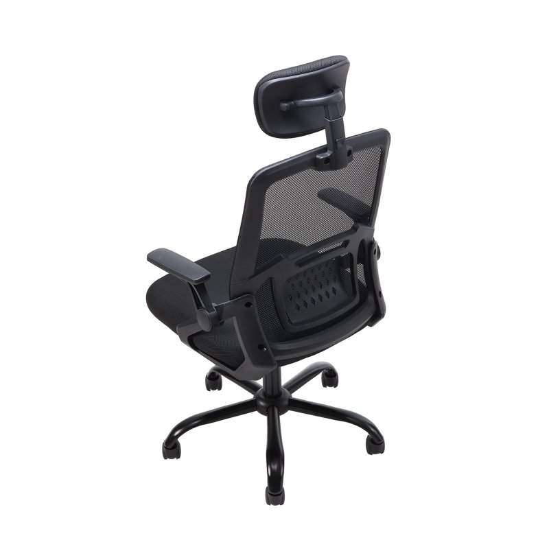 Living and Home Black Mesh Office Chair, Ergonomic Swivel Desk Chair with Flip‑Up Armrests, Adjustable Headrest and 15° Tilt Recline