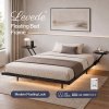 Levede Double Bed Frame Floating Design with Storage Shelves RGB Lights Black