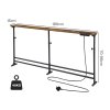 Levede Console Table Narrow Adjustable with Power Outlet for Hallway Brown
