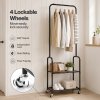 Levede Clothes Rack Heavy Duty Garment Rack 2 Shelf Locking Wheels Bedroom Black