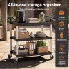 Levede Tool Trolley 3 Tier Rolling Storage Cart Multi-functional Workplace Black