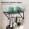 Toque Wall Mounted Pot Pan Rack Multipurpose Utensil Rail Holder Shelf 12 Hooks